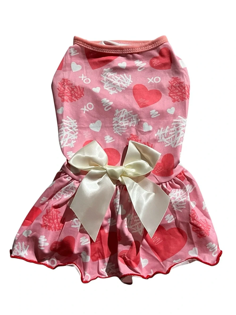 NWOT Pink Heart Print Pet Dress with Cream Bow Size Small